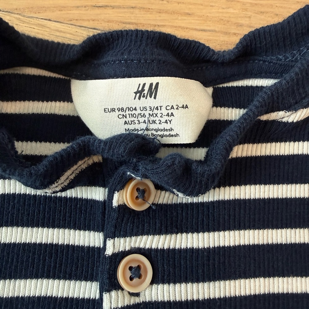 H&M Kids Striped Long Sleeve Tees - Navy and Khaki - Picture 2 of 2